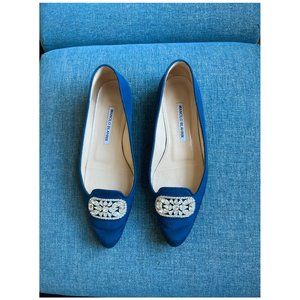 Manolo Blahnik Crystal Embellishment Loafers | Size 6.5 | Blue | Ballet Flats